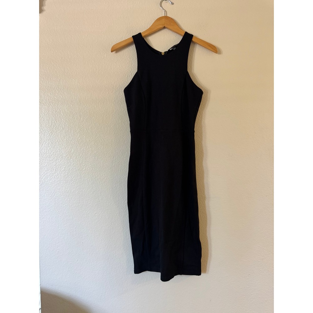 Felicity & Coco Black Halter Bodycon Midi Dress Gold Back Zip Womens Medium